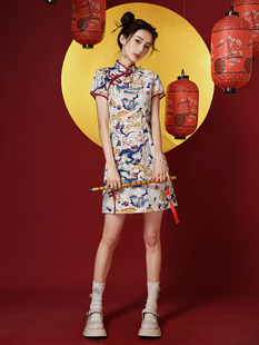 国潮旗袍夏季新中式年轻款少女连衣裙国风女装改良日常小个子短款
