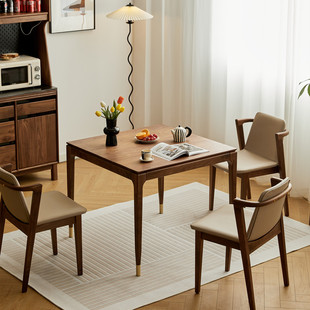 北欧全实木正方形餐桌椅组合家用小户型日式黑胡桃木饭桌现代简约