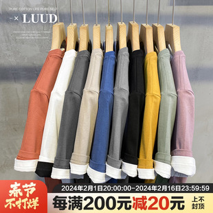 LUUD 精梳高支纯棉不透白色短袖T恤衫休闲圆领百搭打底修身上衣男