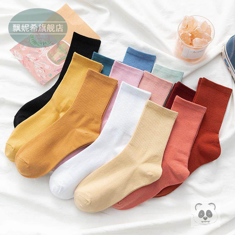 黄色袜子女日系韩版学院风花边中筒袜ins潮百搭纯棉底春夏季薄款