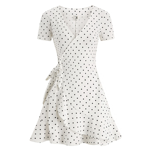 Polka Dot Ruffle Skirt with slim waist and short sleeve dress