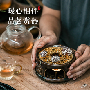 创意家用中式蜡烛加热陶瓷温茶炉花茶类玻璃杯保温底座套装