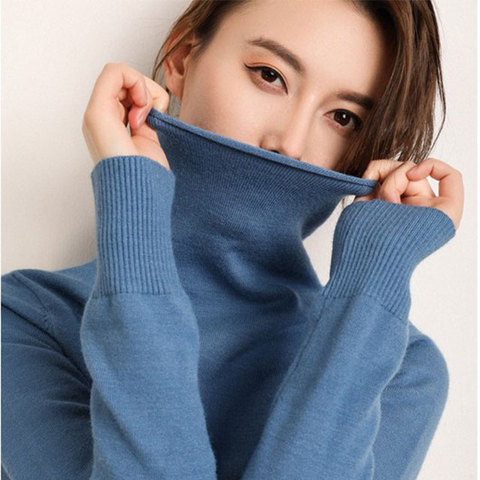 中臻绒德2019冬新款堆堆领加厚毛衣女韩版纯色套头修身大码打底衫