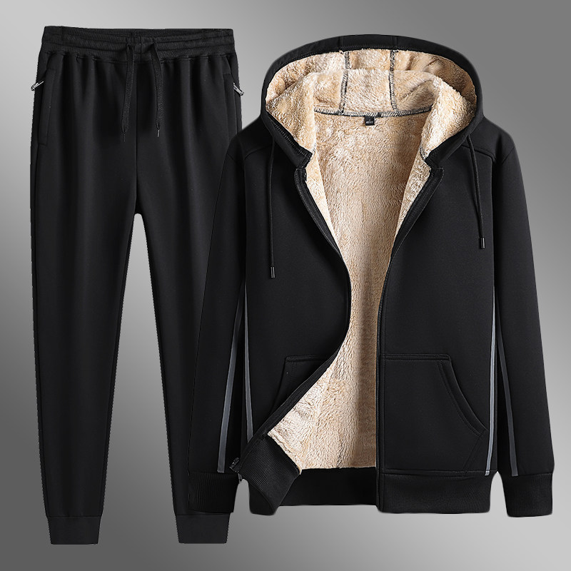 一折休闲套装男冬装运动服加绒加厚