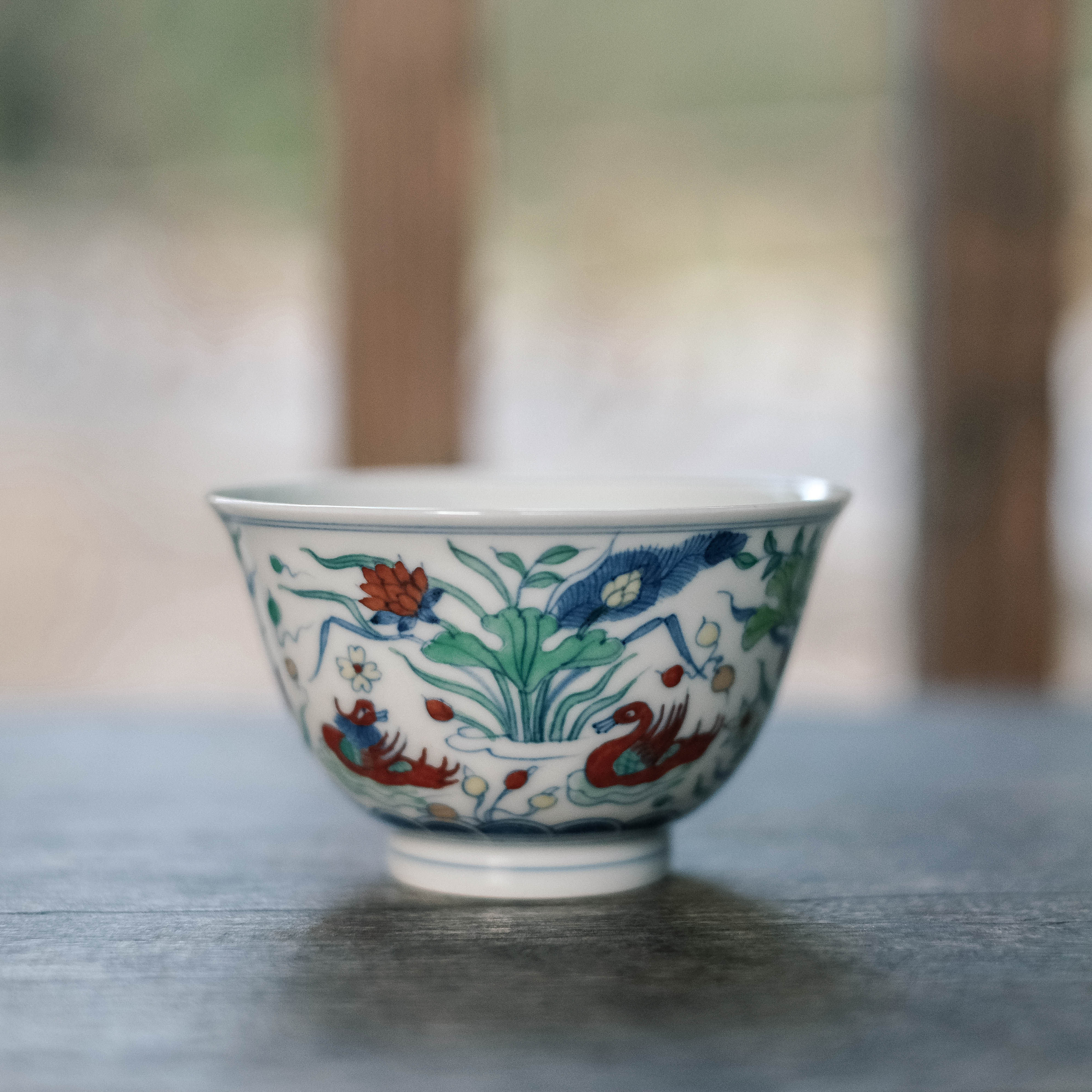 景德镇仿古成化鸳鸯戏莲纹斗彩杯主人品茗功夫茶杯