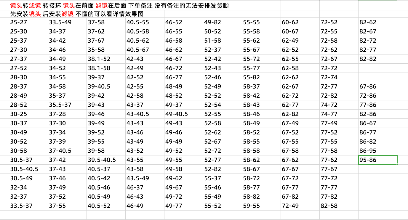 uv滤镜大转小转接环37-40.5-43-46-49-52-55-58-62-67-72-77-82mm