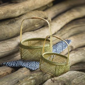 复古竹篮日式篮子手工编织水果蔬菜篮子竹制品手提工艺品摄影道具