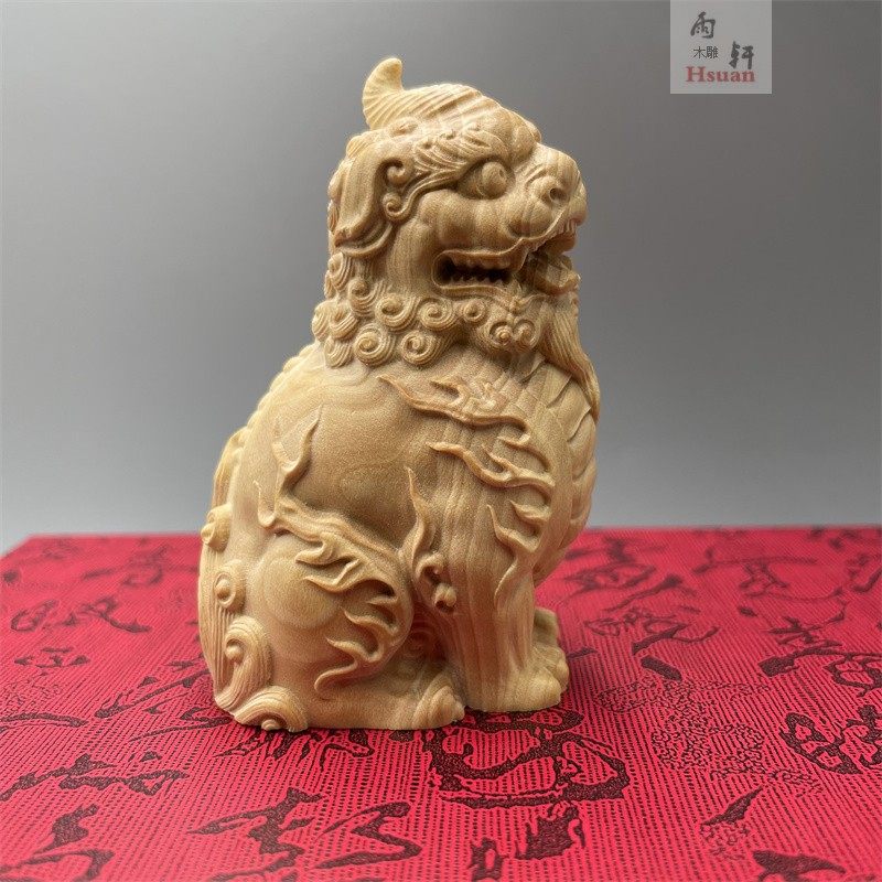 小叶黄杨木实木雕刻独角兽摆件麒麟皮休貔貅家居装饰礼品手把玩件