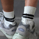 FunSoox 双针粗线男女袜子复古欧美简约中筒袜韩国港风条纹运动袜