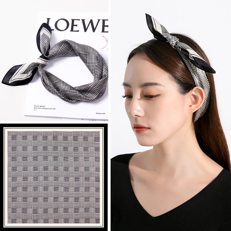 恒源祥真丝丝巾头饰扎发带女小长条绑发100桑蚕丝方巾百搭春秋