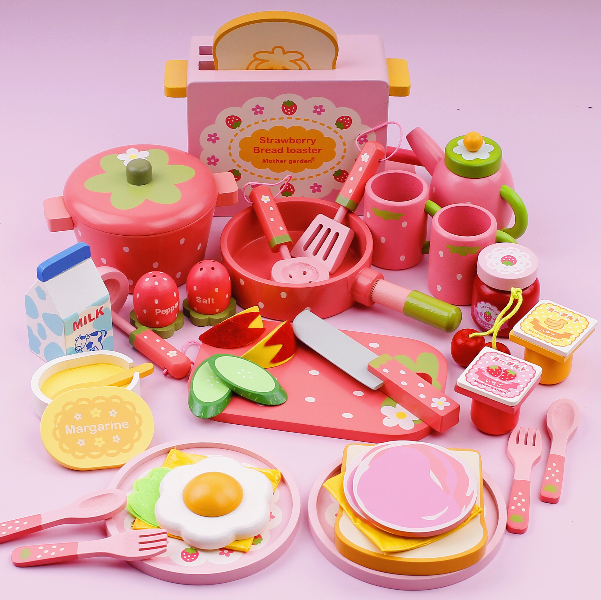 仿真厨房土司机早餐面包制造组儿童过家家木制玩具