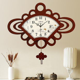中式客厅挂钟仿古创意挂表复古中国风时钟木质家用大号石英钟表