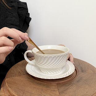 中古风vintage陶瓷咖啡杯碟套装卡布奇诺拉花杯花茶杯法式麦穗纹