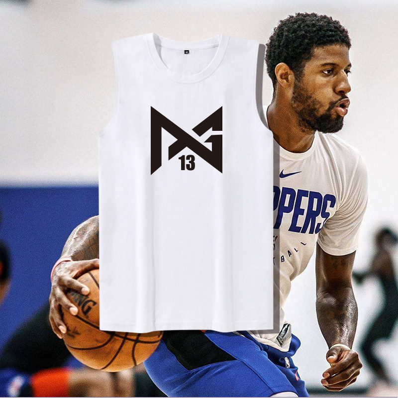 快船队保罗乔治纯棉无袖t恤paul george泡椒训练服篮球服个性宽松