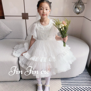 夏季女童新款白色轻奢JIN JIN CW重工艺高端法式礼服公主裙赠头饰