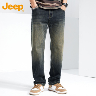 Jeep吉普牛仔裤男士夏季薄款潮牌复古宽松直筒裤美式休闲长裤子男