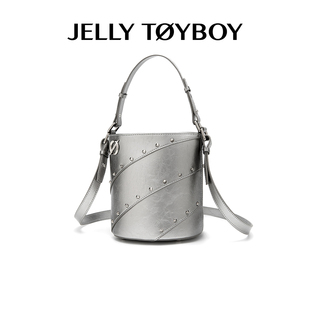 JTB锦囊包.2024夏季新款甜酷银色斜挎小包包女设计师款手提水桶包