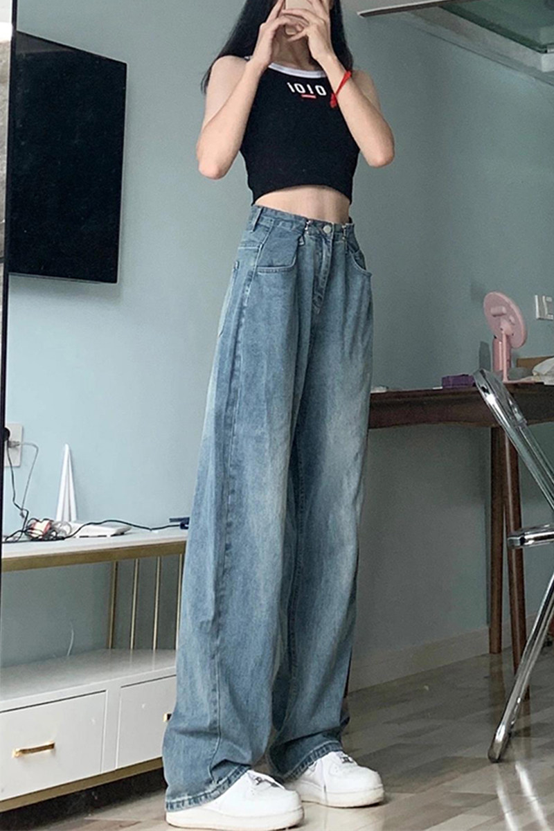 180超长复古蓝阔腿牛仔裤女高个子夏季高腰宽松垂感拖地裤子ins潮