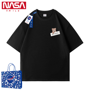NASA旗舰店官网夏季纯棉短袖T恤男女小熊设计感宽松情侣学生潮ins