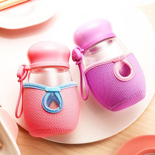 物生物玻璃杯可爱女生透明花茶杯创意便携随手杯高硼硅玻璃水杯子