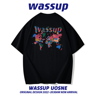 WASSUP官方短袖t恤男女情侣夏季短袖高级感重磅复线纯棉半袖上衣