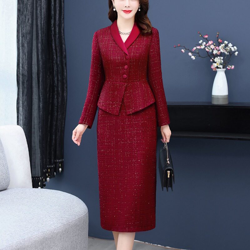 妈妈装秋装新款连衣裙假两件套中年女士喜婆婆婚宴礼服高端显气质