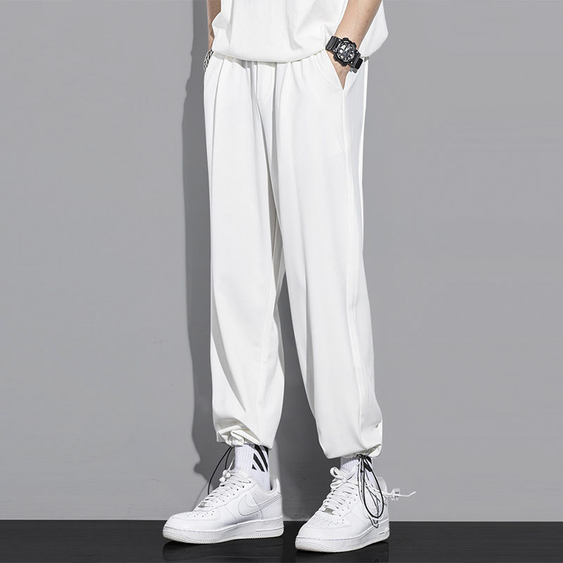 纯白色休闲裤子男春秋宽松直筒垂感日系春夏薄款束脚男士运动裤潮
