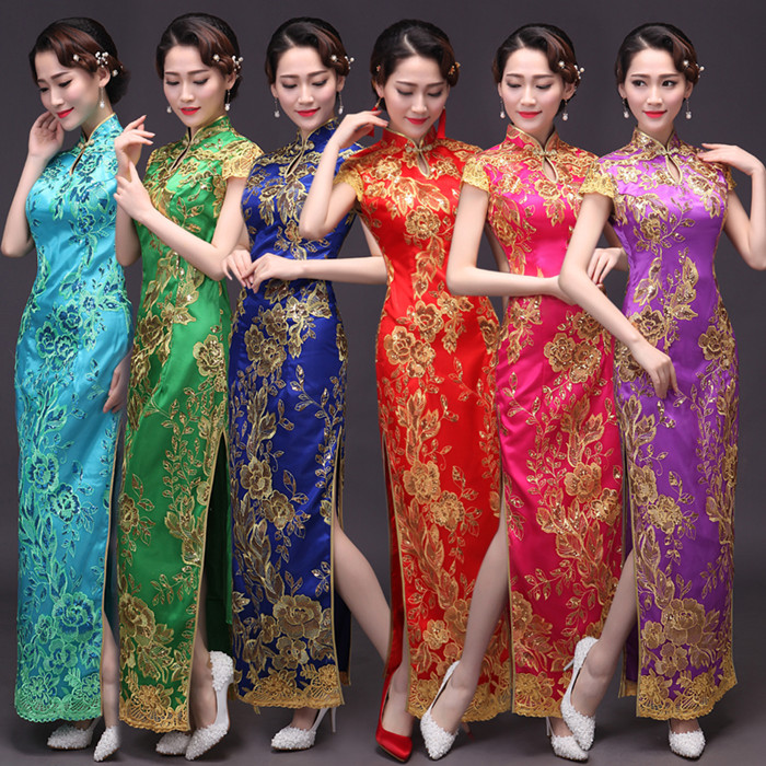 旗袍长款老上海复古优雅走秀演出中国