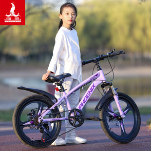凤凰儿童自行车6一12岁女孩女童山地碟刹变速小学生单车中大童车