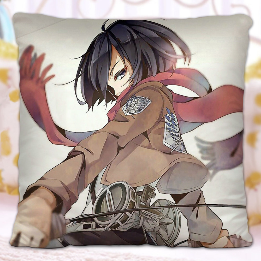 卡通动漫枕头_【送枕芯】进击的巨人三笠阿克曼抱枕方枕头卡通动漫