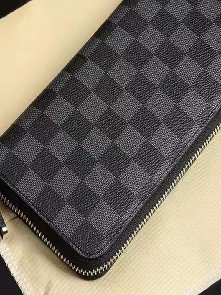 长款拉链男士钱包老花多卡位商务手拿包对折真皮钱夹lv&?ho钱