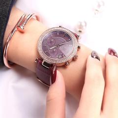 正品GUOU韩版时尚潮流女士手表六针日历皮带石英女表镶钻时装表
