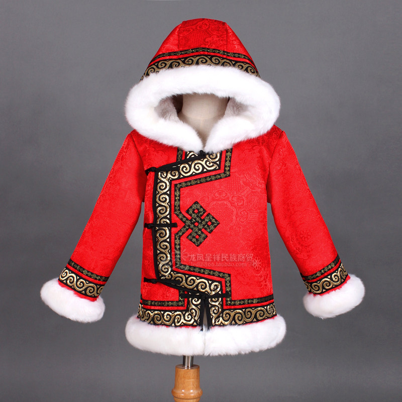 儿童蒙古袍蒙古族服装男童女童民族生活装冬季加厚棉衣外套演出服