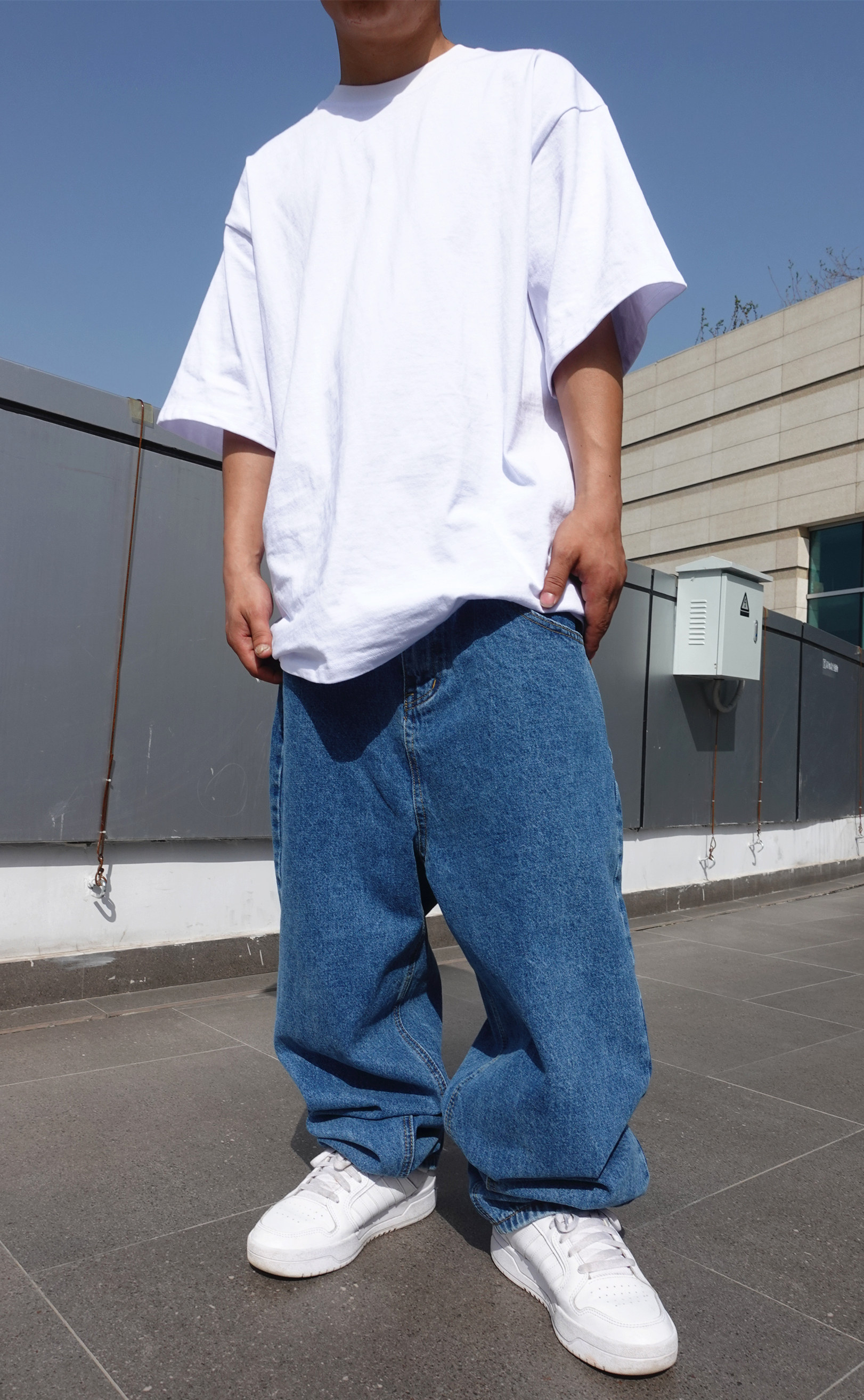 streetbreakerz基础款hiphop嘻哈大码oldschool宽松直筒牛仔裤男