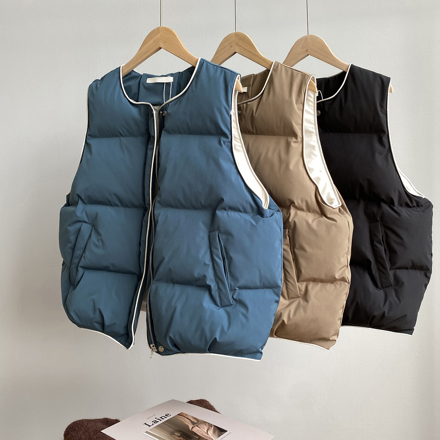 玖扣大码女装撞色棉马甲胖mm加大面包服短款羽绒棉马夹短外套582