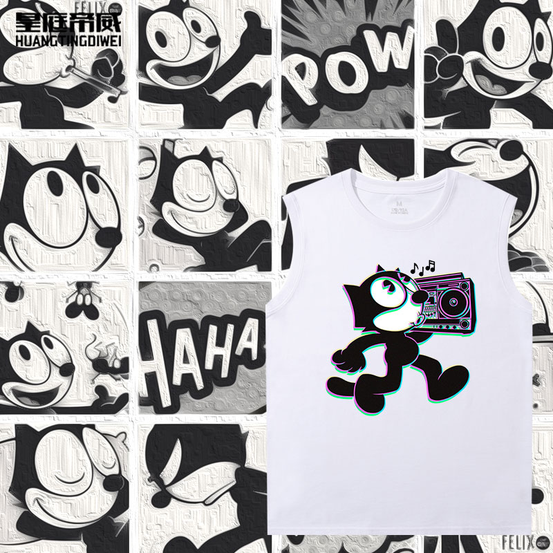 新款夏季felix the cat 菲力猫夏季宽松美式纯棉短袖t恤