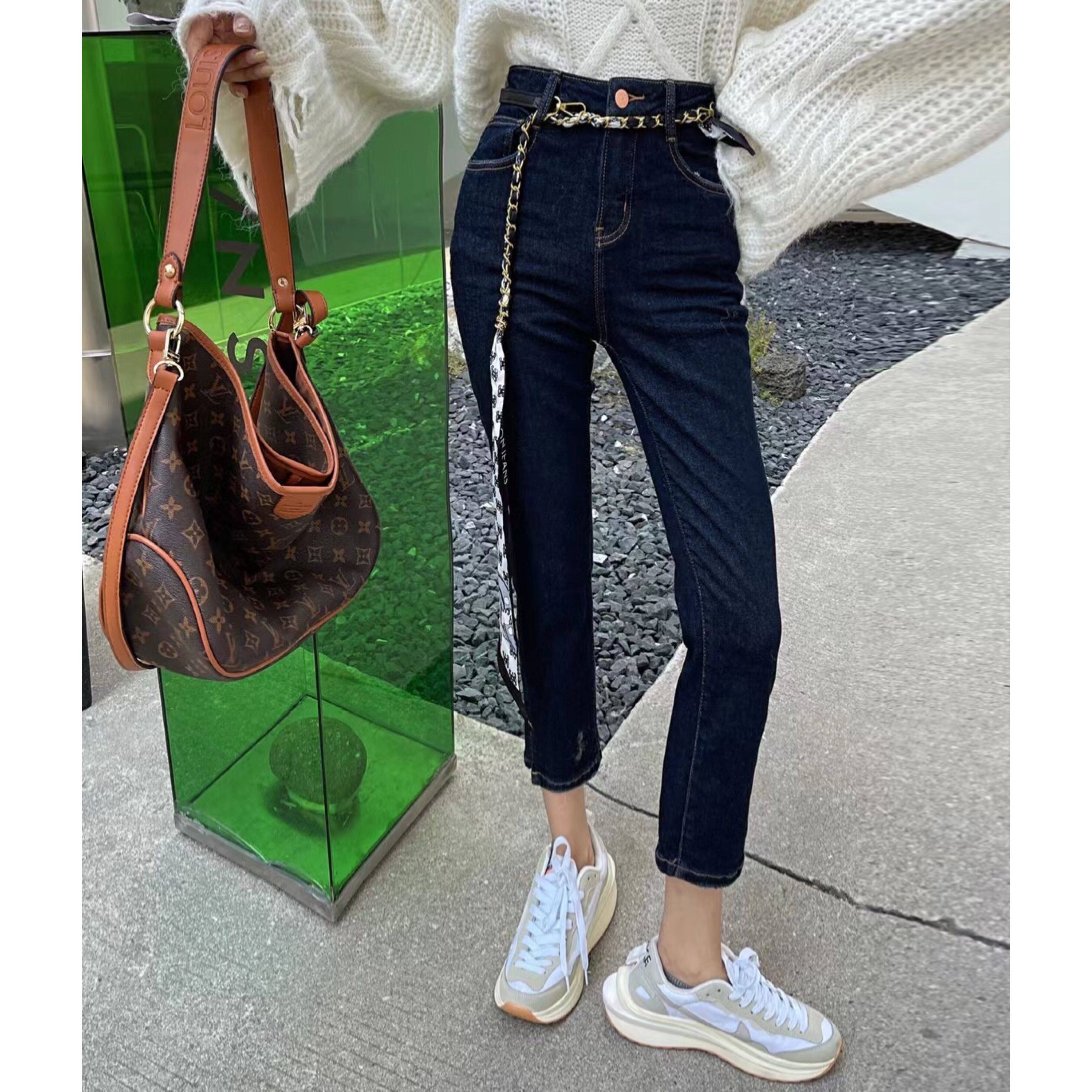 高腰牛仔裤女直筒带腰带优惠券爱比价妈妈