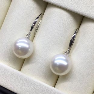 澳白珍珠耳环18K金10-11mm圆形白色海水珠南洋白珠基础款耳钩耳饰