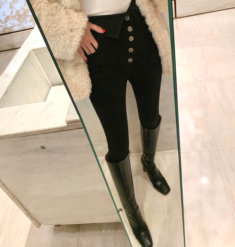 现货韩国东大门代女装正品进口斜边设计休闲裤靴裤牛仔裤女