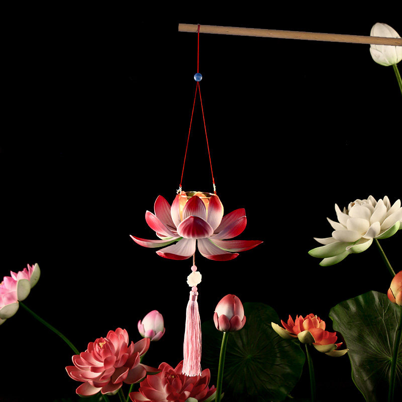 纸灯笼 中国风_手提莲花灯笼荷花灯莲花提灯汉服旗袍古装古风中国风