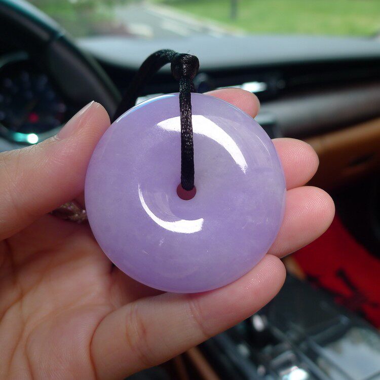 天然a货缅甸翡翠紫罗兰平安扣吊坠冰糯种紫色玉钱玉坠玉石挂件
