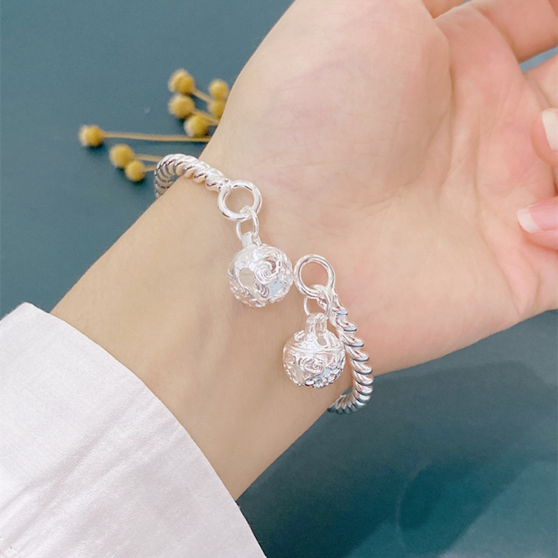 足银999纯银中国风扭线双宫铃手镯女铃铛一步一响气质百搭闺蜜礼