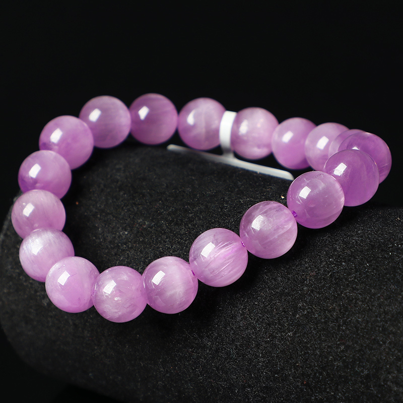 珍藏级丁香紫猫眼紫锂辉手链女款冰种浓紫紫锂辉圆珠手串饰品女