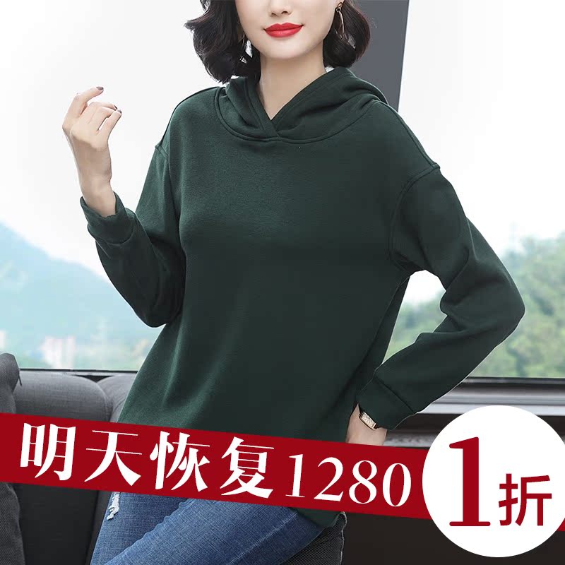 动感哥弟纯棉卫衣女2022新款宽松大码简约纯色连帽外穿打底衫长袖