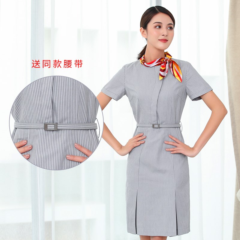 海航空姐连衣裙新款夏装工作服短袖女装丝巾领中长款条纹空姐制服在类目 女装/女士精品, 套装/学生校服/工作制服, 职业女裙套装中 - 来自Buy2taobao.com提供专业的淘宝代购服务