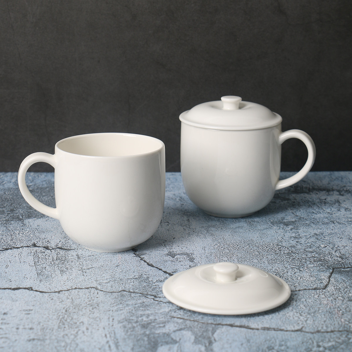 【某牌 孤品】白色 马克杯 带盖【高端 新骨瓷】