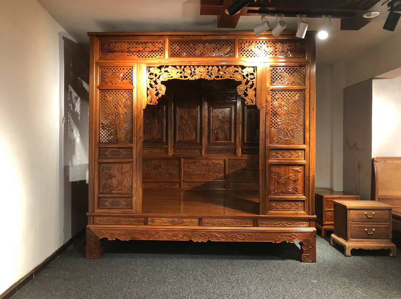 天香倾城 缅甸花梨架子床大果紫檀公主床拔步床明清古典红木家具