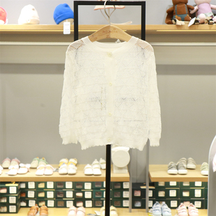 小云朵moimoln女童镂空针织衫韩国代购24夏季儿童外套白色空调衫