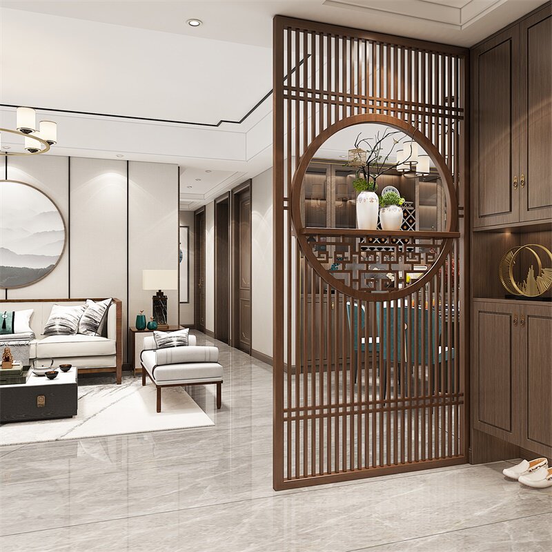 新中式实木格栅屏风客厅入户玄关装饰墙家用遮挡简约现代挡煞隔断