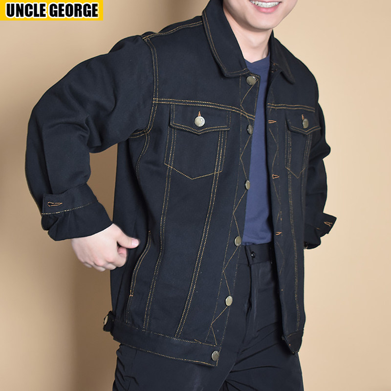 秋季纯色牛仔衣外套男宽松加肥加大码夹克工装上衣厚款牛仔褂子男